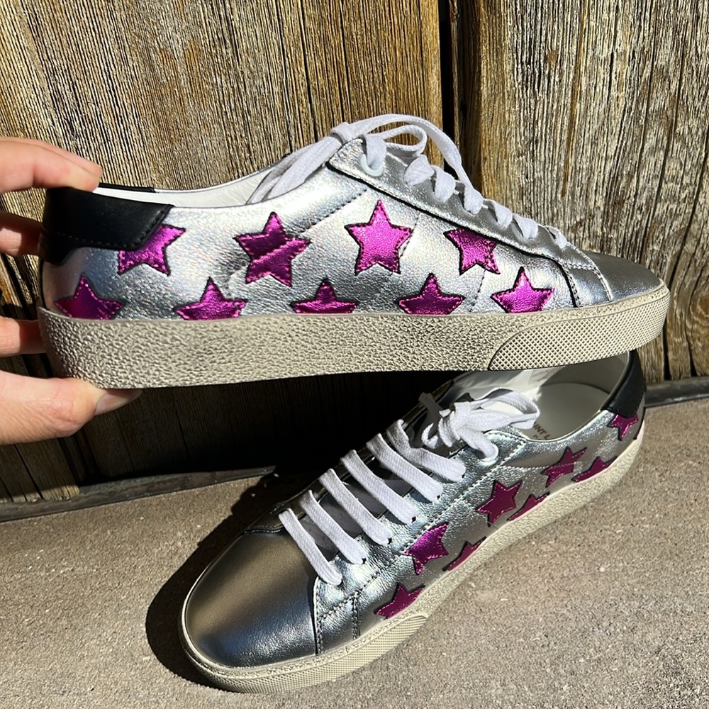 Saint Laurent Metallic Star Court Sneakers Size 39 - Picture 4 of 11